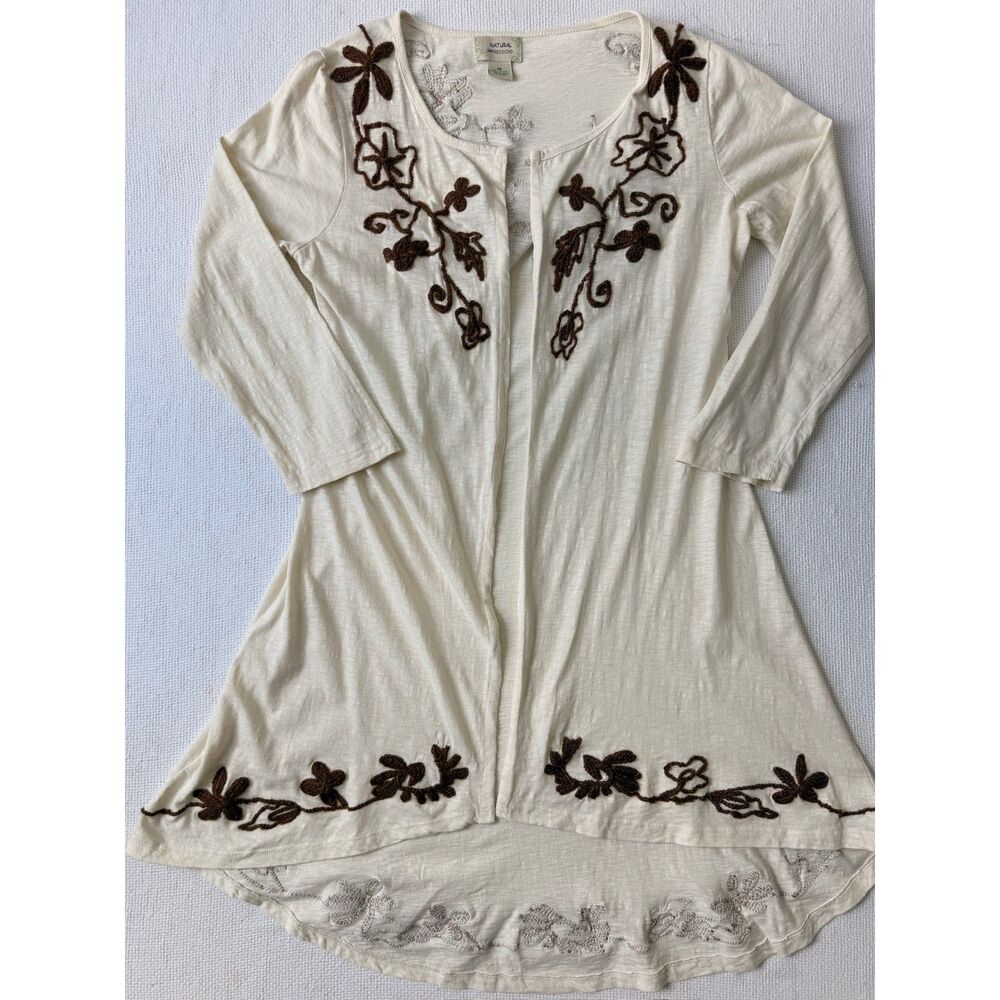 Natural Impressions Embroidered Floral Cotton Open Cardigan Women's M - Picture 4 of 6